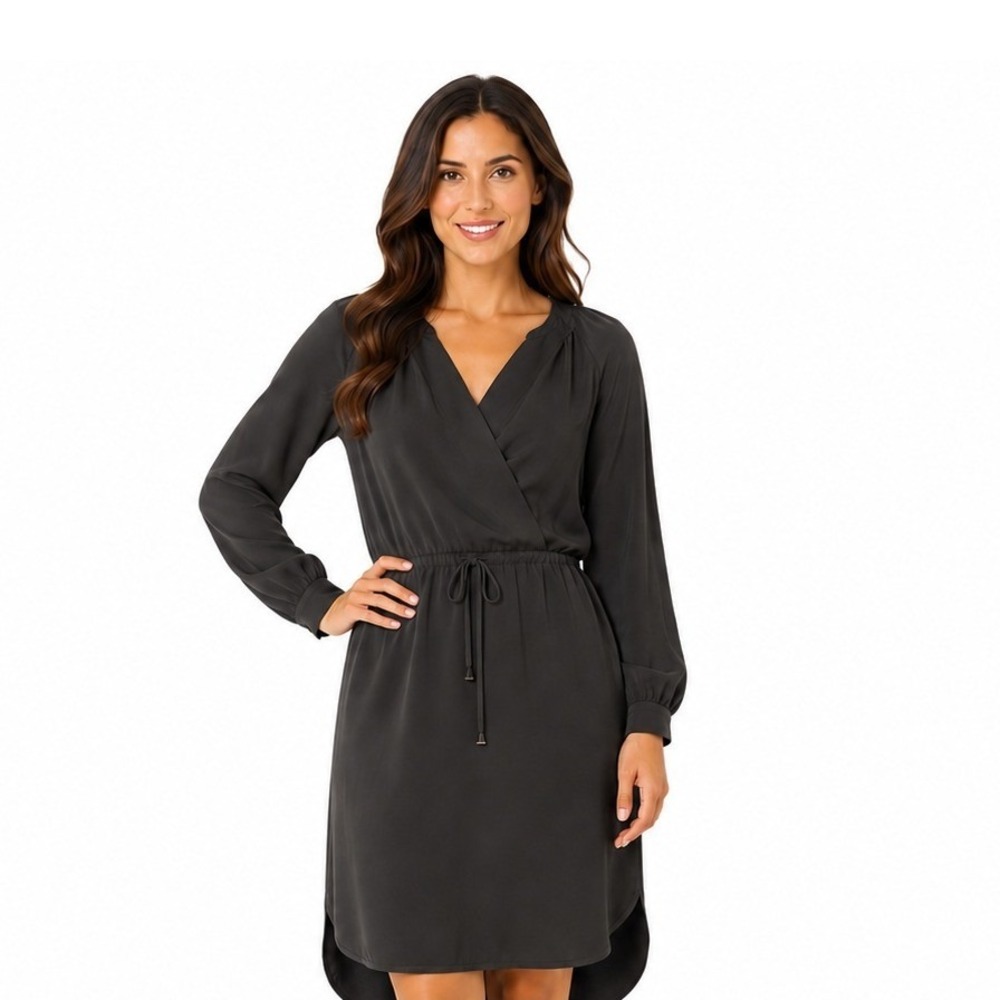 White House Black Market HighLow Dress Women 10 Black Drawstring Waist 570147613